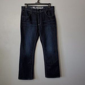 Hollywood The Jean People Dark Wash Whiskering Fading Low Boot Men's Jeans Sz 34